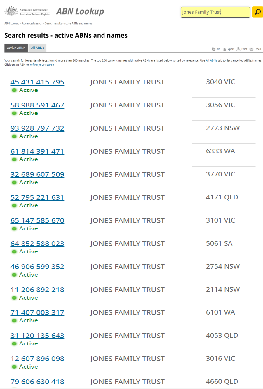 Family Trust names can be identical