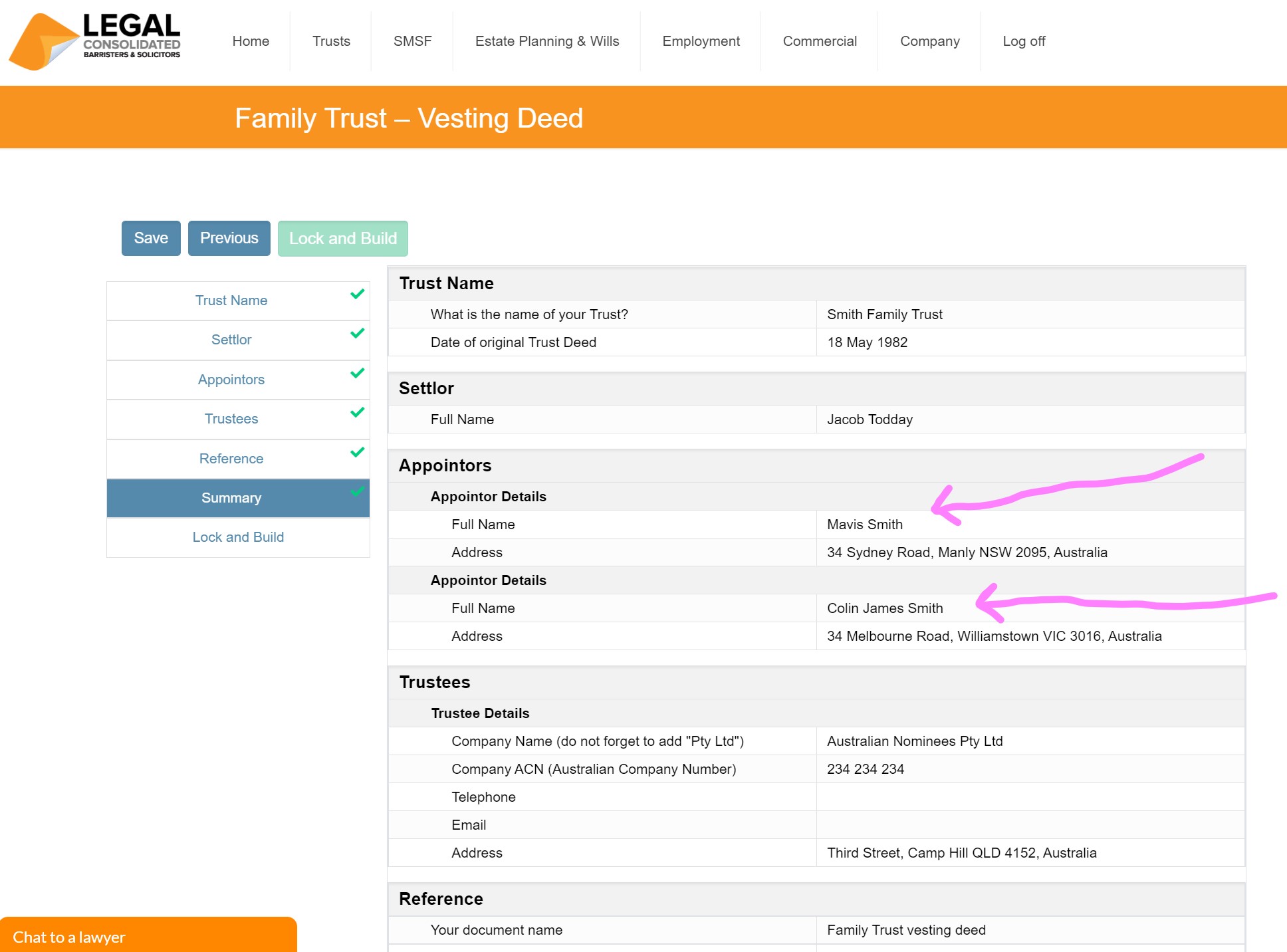 Family Trust vesting deed